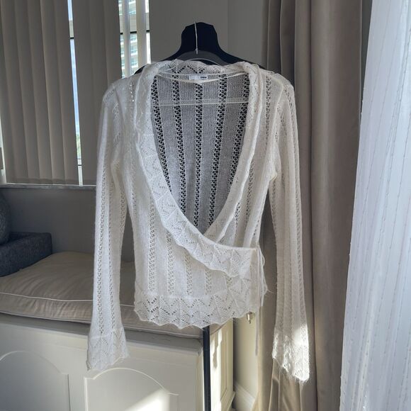 H&M Women’s Ivory Shawl Collar Open Knit Pointelle Wrap Sweater M - Picture 1 of 6